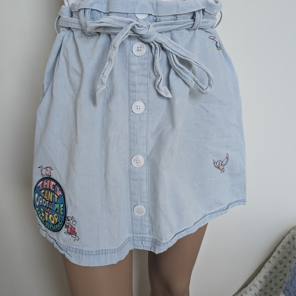 Disney Light Blue Embroidered Mini Skirt